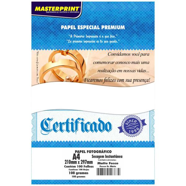 Imagem de Papel Matte A4 108g Fotográfico Branco Fosco Masterprint com 100 Folhas