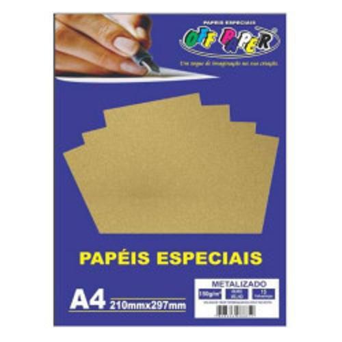 Imagem de Papel Off Espec A4 Metalizado Ouro Velho 150Gr Com 15 Folhas