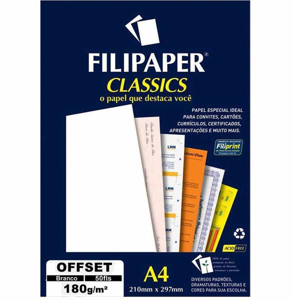 Imagem de Papel Offset a4 Branco 180g/m² 01400 Filipaper - 50fl