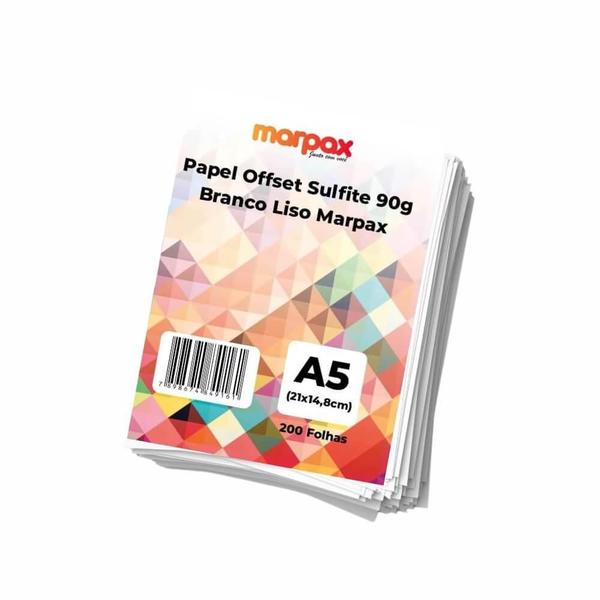 Imagem de Papel Offset A5 90g Branco Liso Marpax 200 folhas