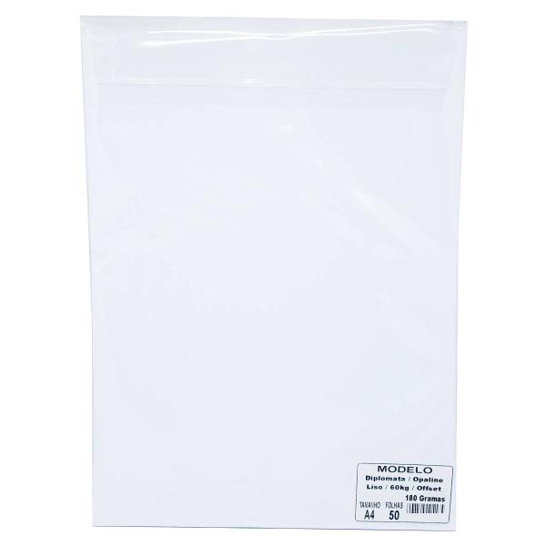 Imagem de Papel Opaline Offset A4 180g 60kg Diplomata Branco Liso Pacote com 50 folhas