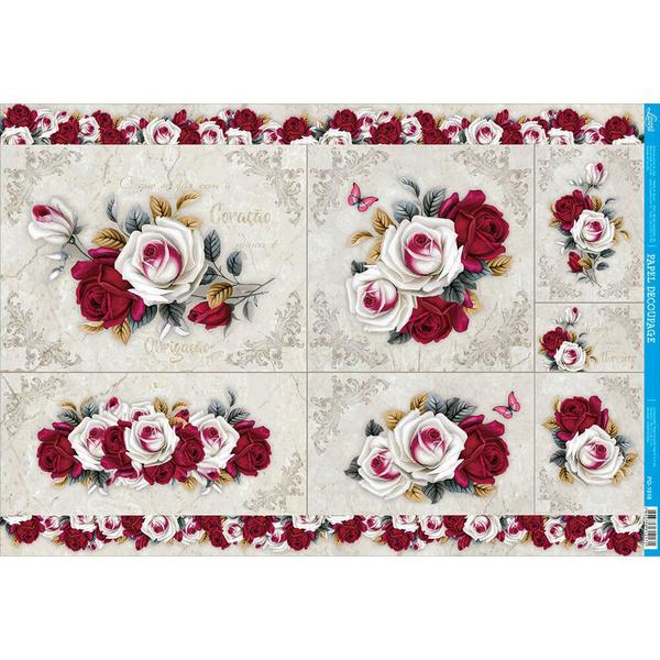 Papel para Decoupage Litoarte 49 x 34,3 cm - Modelo PD-1018 Rosas Vermelha e Branca Imagem de Papel para Decoupage Litoarte 49 x 34,3 cm - Modelo PD-1018 Rosas Vermelha e Branca