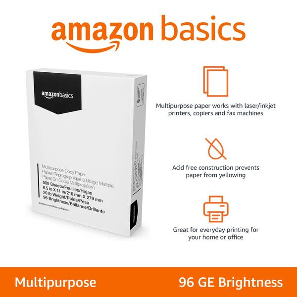 Imagem de Papel para impressora Amazon Basics Multipurpose 20 lb A4 500 folhas