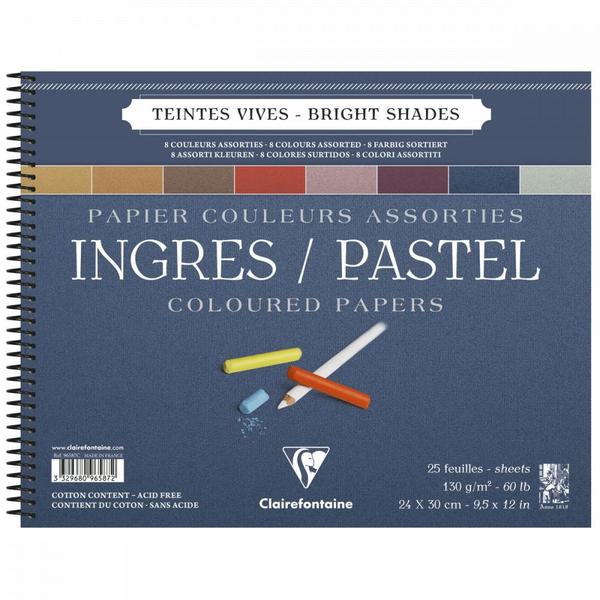 Imagem de Papel Para Pastel Clairefontaine Ingres 130g 24x30cm 25 Folhas Cores Vivas