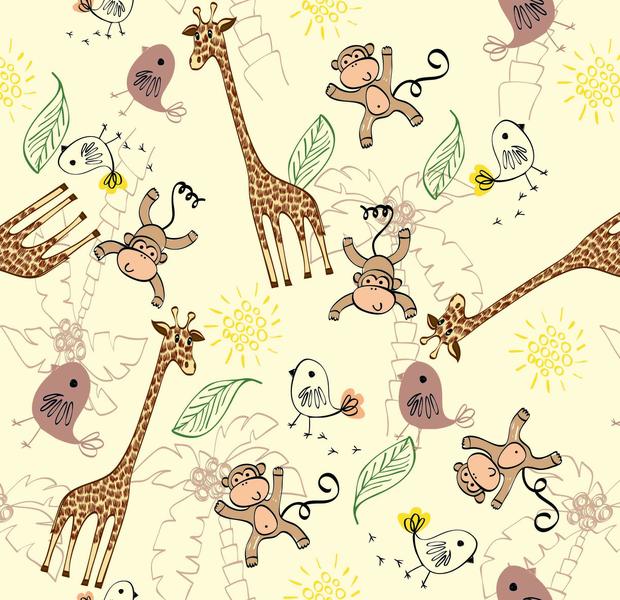 Imagem de Papel Parede Adesivo Animais Fundo Amarelo Fofo Quarto Infantil  1.5m