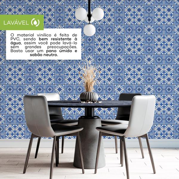 Imagem de Papel Parede Adesivo Azulejo Cozinha Azul Retro Lavável 