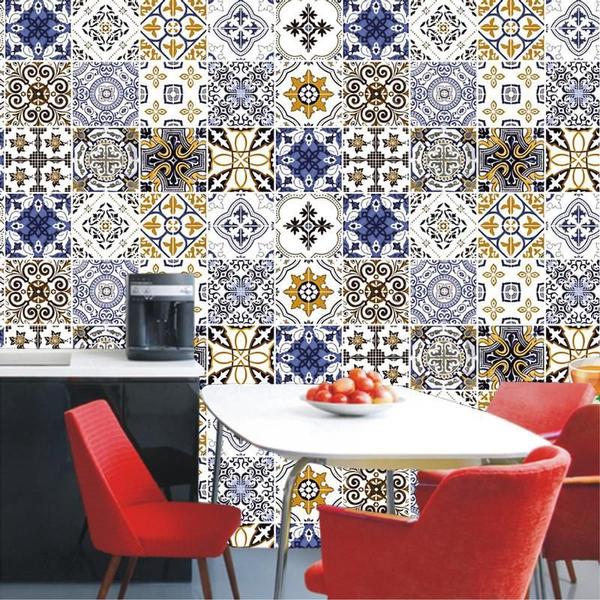 Imagem de Papel Parede Azulejo Tons Branco E Azul Autocolante Cozinha