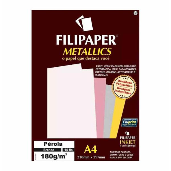 Imagem de Papel perolado branco a4 180gm2 01103 / 15fl / filipaper