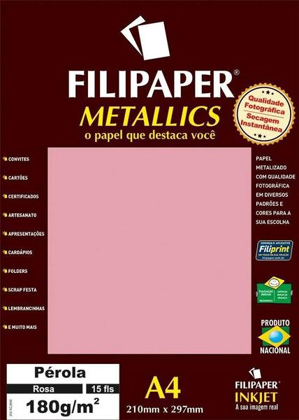 Imagem de Papel Perolado Rosa A4 210X297Mm 180G/M² Filipaper 15 Folhas