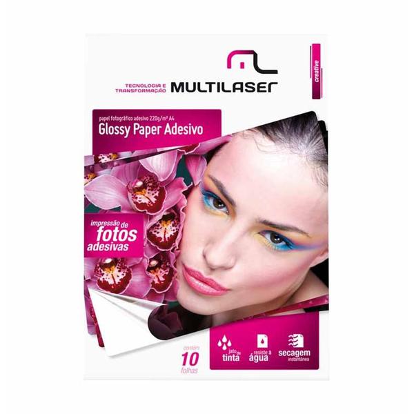 Imagem de Papel Photo 220g a4 Glossy Adesivo Pe001 Multilaser - 10fl