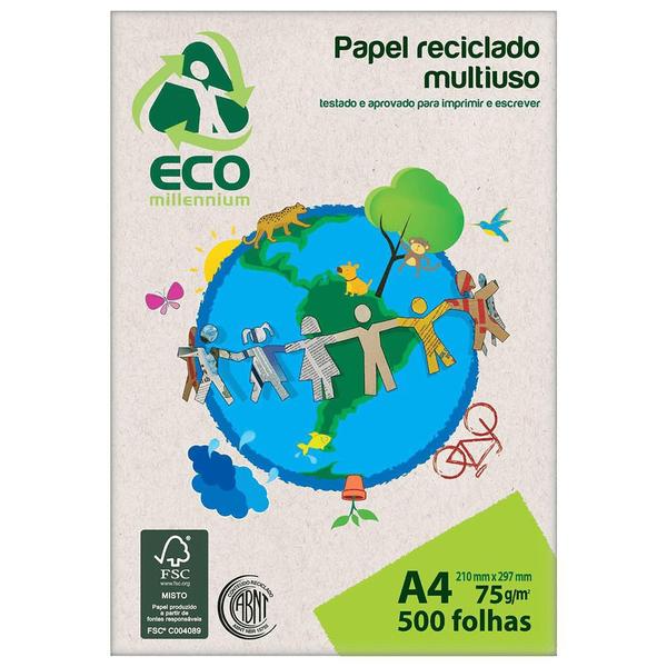 Imagem de Papel Reciclado Multiuso A4 75g 500 Folhas Eco Millennium Jandaia