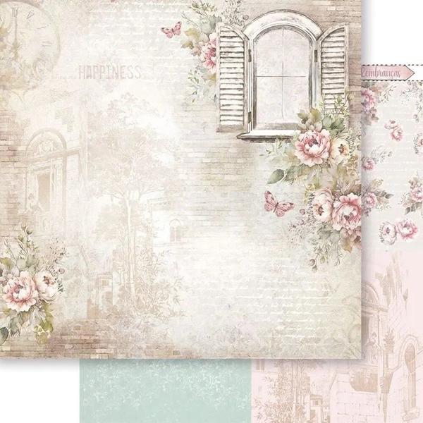 Imagem de Papel Scrapbook Dupla Face Janela Flores Vintage Sd-1295 30,5x30,5cm Litoarte