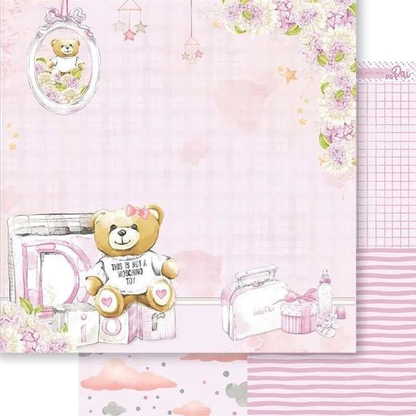 Imagem de Papel Scrapbook Dupla Face Menina Urso Rosa Kit 5 Un. Sd-1291 30,5x30,5cm Litoarte