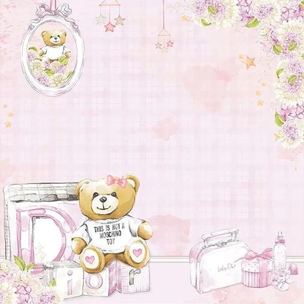 Imagem de Papel Scrapbook Dupla Face Menina Urso Rosa Kit 5 Un. Sd-1291 30,5x30,5cm Litoarte