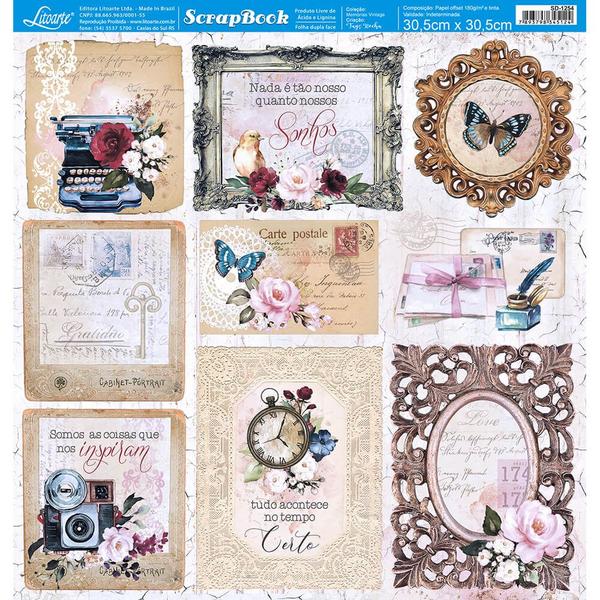 Imagem de Papel Scrapbook Dupla Face Quadros Vintage Sd-1254 30,5x30,5cm Litoarte