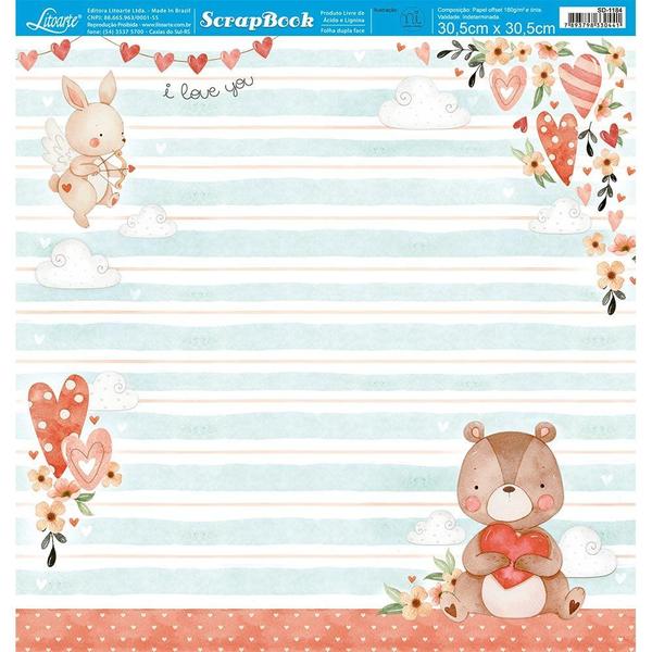 Imagem de Papel Scrapbook Dupla Face Ursinho Amor e Listras Sd-1184 30,5x30,5cm Litoarte