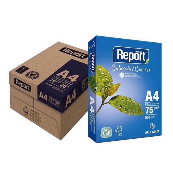 Papel Sulfite A-4 75G Report Azul 500 Folhas Caixa com 5 Pacotes Imagem de Papel Sulfite A-4 75G Report Azul 500 Folhas Caixa com 5 Pacotes