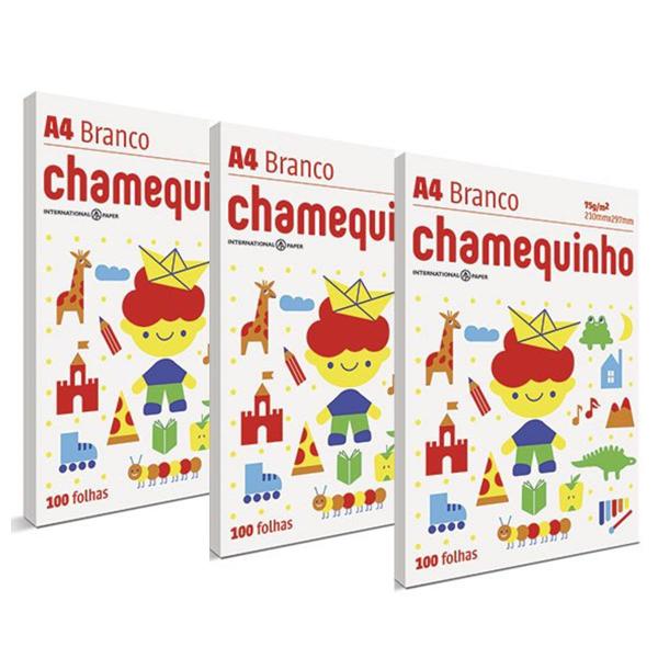 Imagem de Papel Sulfite A4 Escolar Branco 75g Total 300fls Chamequinho Chamex Material Escolar Infantil Fundamental Desenho Artes