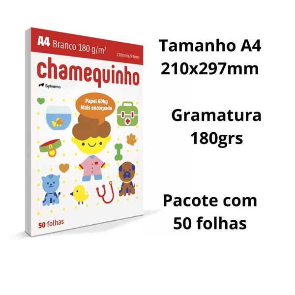 Imagem de Papel Sulfite Chamequinho A4 180g branco c/50 Folhas