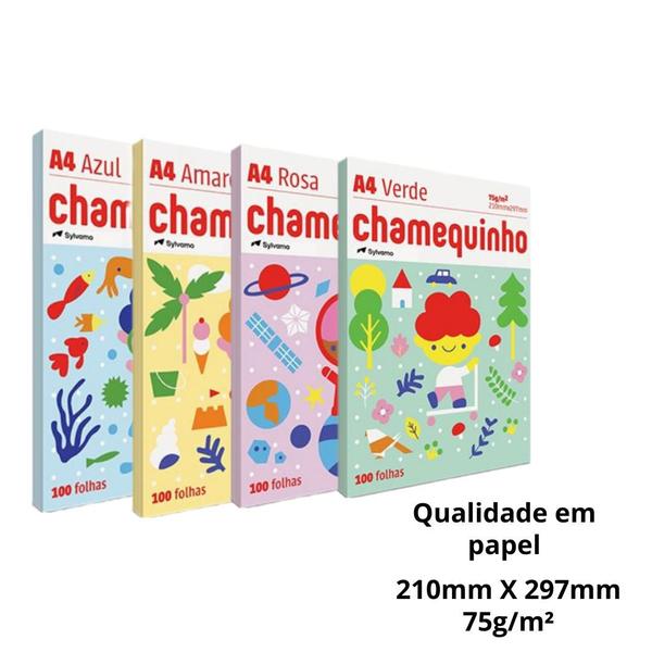 Imagem de Papel Sulfite Chamequinho A4 Coloridos 75 Gramas Pacote c/ 100 Fls - Envio Imediato