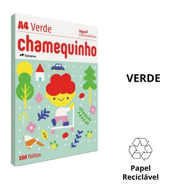 Imagem de Papel Sulfite Chamequinho A4 Coloridos 75 Gramas Pacote c/ 100 Fls - Envio Imediato