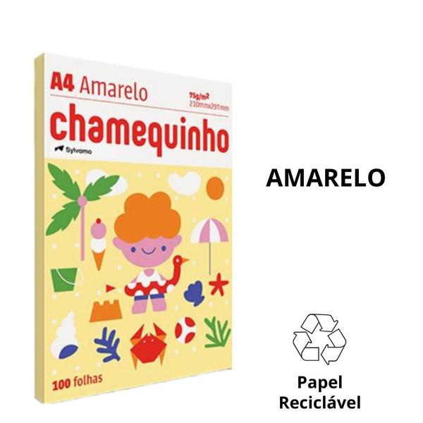 Imagem de Papel Sulfite Chamequinho A4 Coloridos 75 Gramas Pacote c/ 100 Fls - Envio Imediato