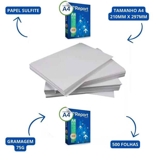 Imagem de Papel Sulfite Cor Branco A4 500 Folhas 75g Report