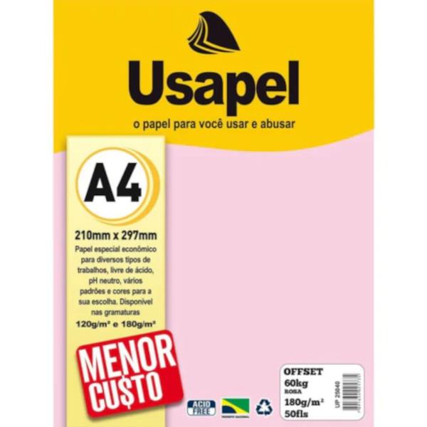 Imagem de Papel sulfite offset a4 50 folhas 180g rosa 10un - usapel