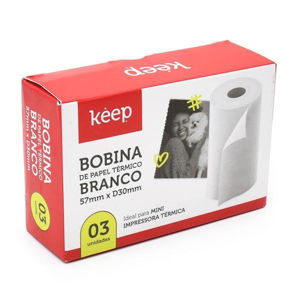 Imagem de Papel Térmico Branco 3 Rolos 57XD30mm KEEP