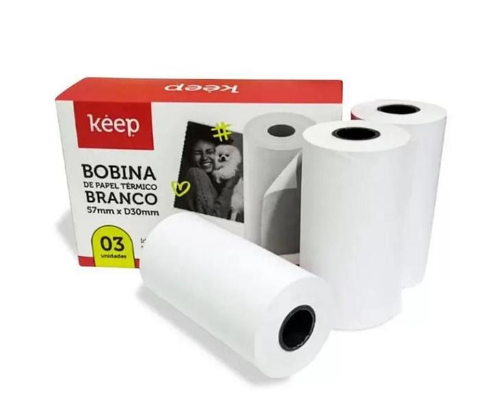 Imagem de Papel Térmico Branco Com 3 Rolos 57X30 Keep Kp002 Multilaser