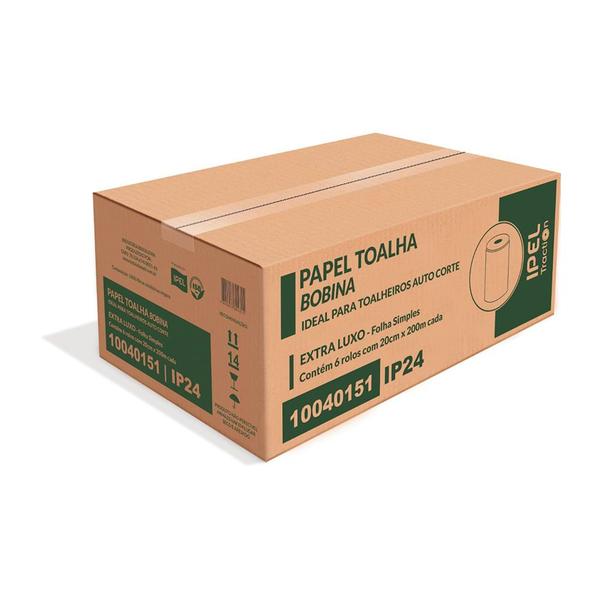 Imagem de Papel Toalha Bobina 100% celulose 24gr Ipel Indal com 6 rolos de 200 metros