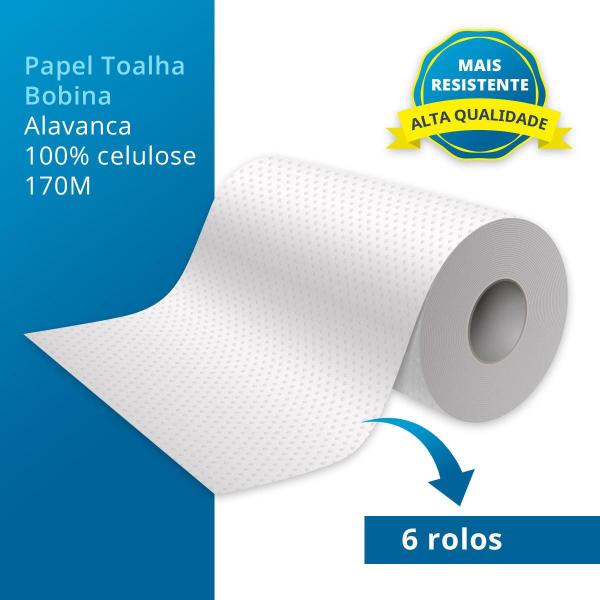 Imagem de Papel Toalha Bobina 100% Celulose Branco Puro C/6 Rolos