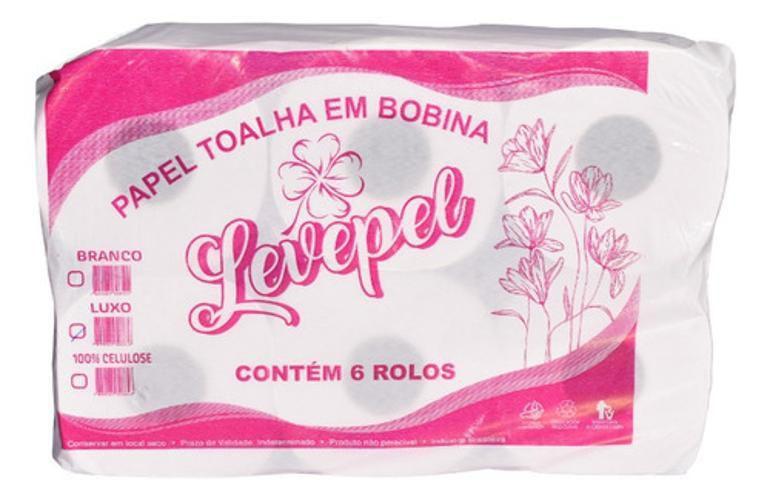 Imagem de Papel Toalha Bobina Levepel 100% Celulose Virgem C/6 200Mts