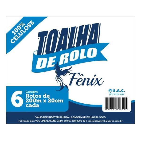 Papel Toalha FENIX Bobina 100% Celulose Cx 6 Rolos 20cm x 200m (Gr 26g) Imagem de Papel Toalha FENIX Bobina 100% Celulose Cx 6 Rolos 20cm x 200m (Gr 26g)