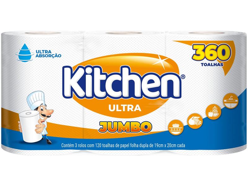 Papel Toalha Folha Dupla Jumbo Kitchen - 3 Rolos 360 Folhas Papel Toalha Folha Dupla Jumbo Kitchen - 3 Rolos 360 Folhas