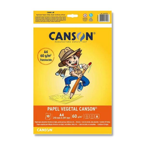 Imagem de Papel vegetal Canson A4 210x297mm 60g pacote com 10 folhas, para desenhos e cópias