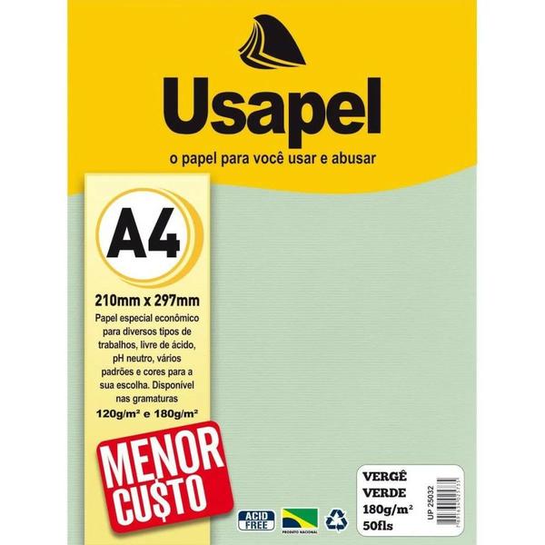 Imagem de Papel verge a4 180g c/ 50 folhas cor verde - usapel