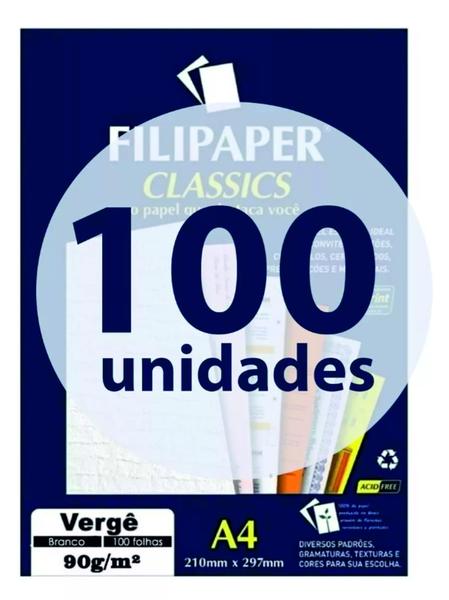 Imagem de Papel Vergê Branco A4 210x297mm 90g/m² Filipaper 100 Folhas