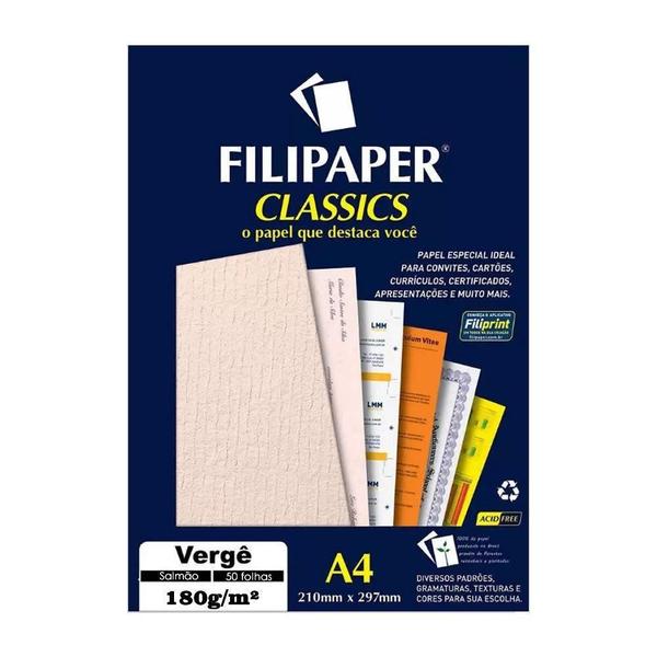 Imagem de Papel Vergê Salmão A4 210X297Mm 180G/M² Filipaper 50 Folhas