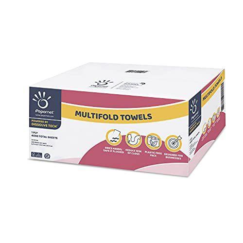 Imagem de Papernet Multifold 4.000 toalhas de papel alimentadas pela Dissolve Tech Projetado para negócios Dissolve facilmente & FSC Certificado Branco Compatível com o Distribuidor Universal1-ply 4.000 folhas cada 9,5"x9.2"