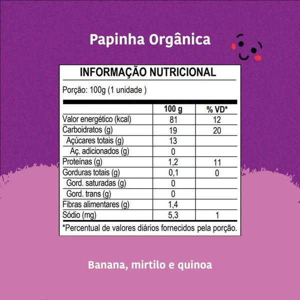 Imagem de Papinha Orgânica PAPAPÁ Banana Mirtillo Quinoa 100g (12 und)