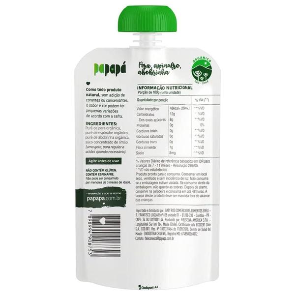 Papinha Orgânica Papapá Pera Espinafre Abobrinha 100G 12 Und Imagem de Papinha Orgânica Papapá Pera Espinafre Abobrinha 100G 12 Und