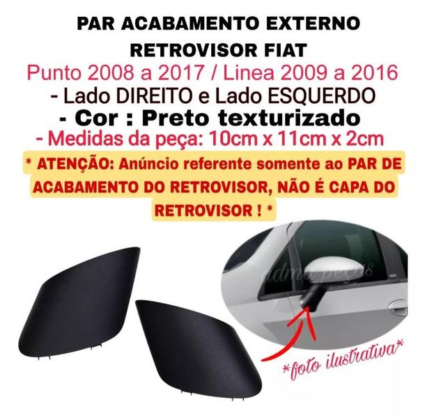 Imagem de Par Acabamento Externo Retrovisor Fiat Punto 2008 2009 2010 2011 2012 2013 2014 2015 2016 2017 Original