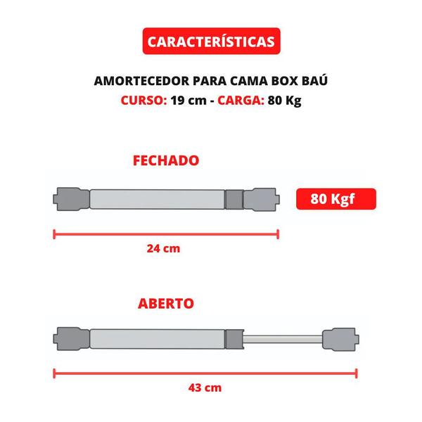 Imagem de Par Amortecedor Pistão Gás Cama De Casal Box Baú 784n/80Kgf