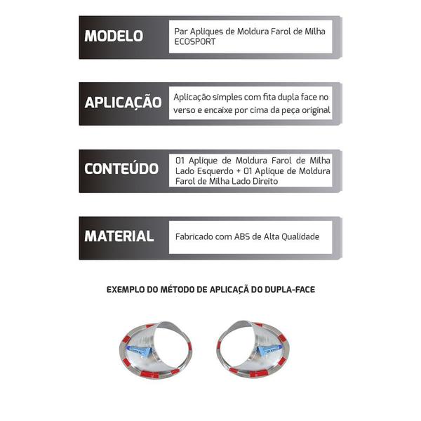 Imagem de Par Aplique Aro Cromado para Moldura Auxiliar Farol de Milha Ecosport 2003 2004 2005 2006 2007