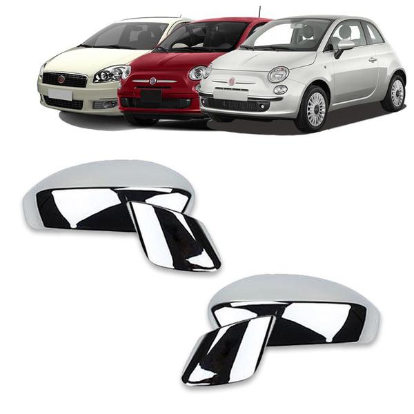 Imagem de Par Aplique Cromado para Capa Retrovisor Fiat 500 2009 a 2015 Linea 2009 a 2016 Punto 2008 a 2017