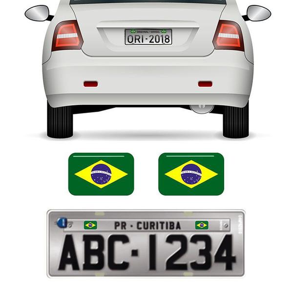 Imagem de Par Bandeiras Brasil Placa De Carro Moto Adesivas Resinadas