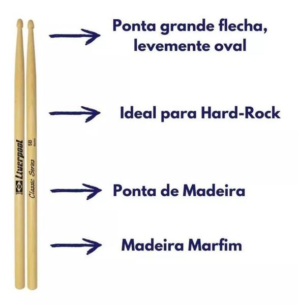 Imagem de Par Baqueta Bateria Liverpool Classic Series Marfim 5b