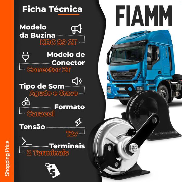 Imagem de Par Buzina Automotiva Fiamm Mercúrio  Kbc 99 2t Agudo Grave 12v Caracol 2 Terminais