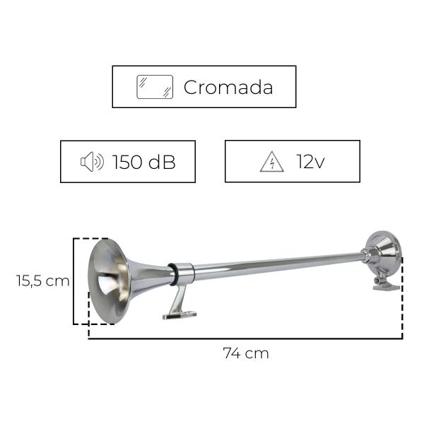 Imagem de Par buzina eletropneumática marítima 1 corneta 74cm com conexões e válvula 1/2 - kauai - 12v + par suporte